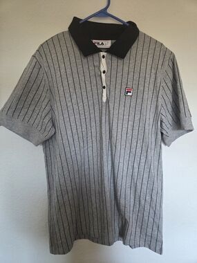 NWT Men's Fila Ivy League 11 Polo Shirt - Size Large - Grey Pinstripe